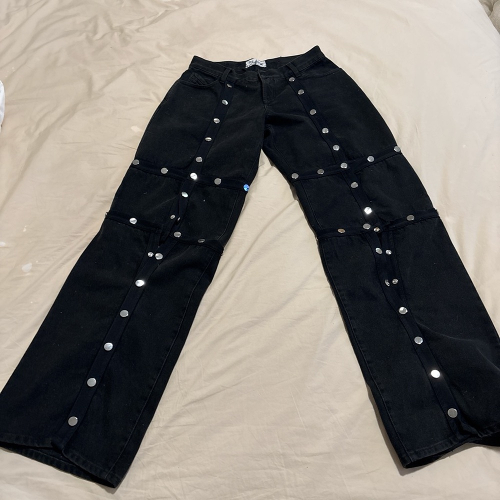 The Attico Black Flare Wide Leg Jeans